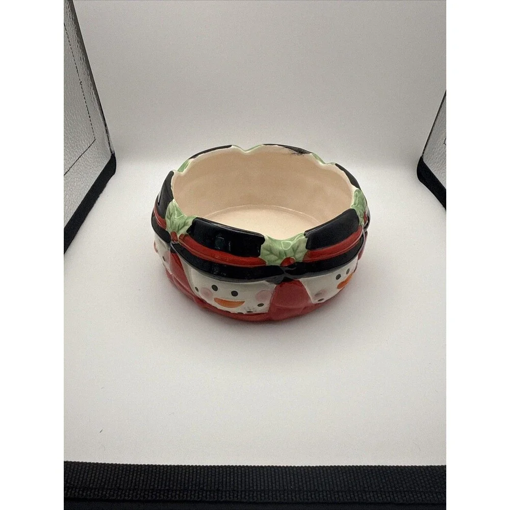 Vintage Royal Norfolk “Christmas Snowman” Holiday Ceramic Candy Dish Bowl, 5.5”